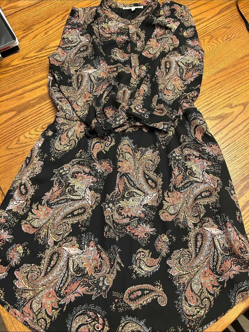 Daniel Rainn Black Paisley Long-Sleeve Dress with Pink and Tan Accents/9